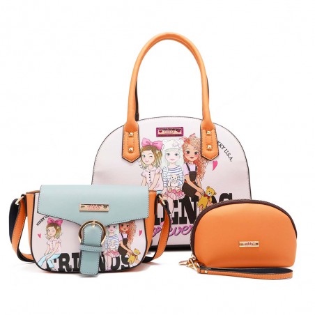 SET BOLSOS 3 PIEZAS NIKKY By Nicole Lee "Best Friends" (Bolso Domo- Bandolera - Neceser)