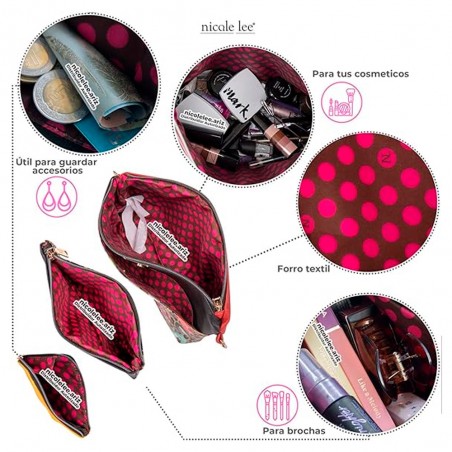SET 3en1 NICOLE LEE (BANDOLERA, ESTUCHE, MONEDERO)  Colección: Dreaming the City