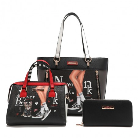 SET BOLSOS 3 PIEZAS NIKKY By Nicole Lee (Bolso Shopper - Bowling - Monedero)