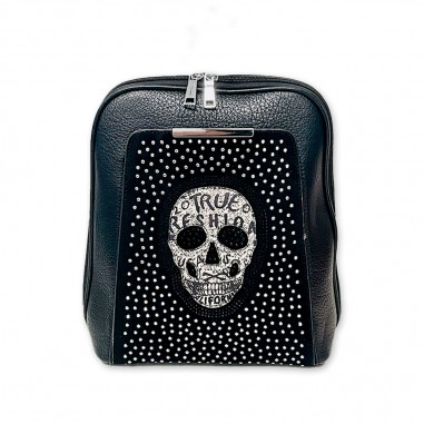 MOCHILA NEGRA CALAVERA - TACHUELAS - TRES...