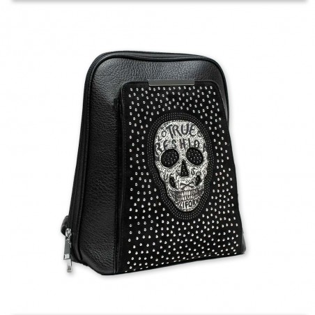 MOCHILA NEGRA CALAVERA - TACHUELAS - TRES MARIPOSAS