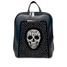 MOCHILA NEGRA CALAVERA - TACHUELAS - TRES MARIPOSAS