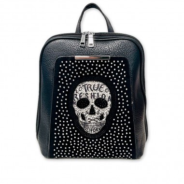 MOCHILA NEGRA CALAVERA - TACHUELAS - TRES...